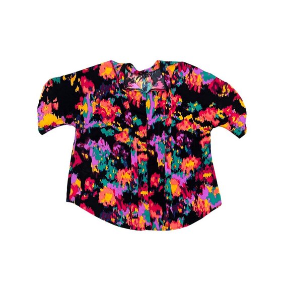 CCC Colorful Casual Boho Abstract Floral Top V Neck Long Sleeve Curved Hem Loose - Picture 5 of 6